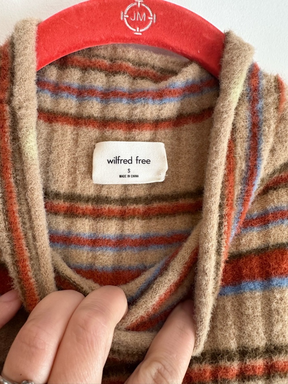 Aritzia Wilfred Ribbed Striped Long-Sleeve Mini Dress in Beige and Brown - Picture 3 of 7